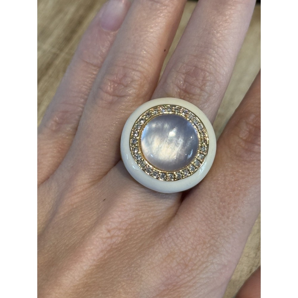 Statement Moonstone Style Cabochon Ring White Ena… - image 4
